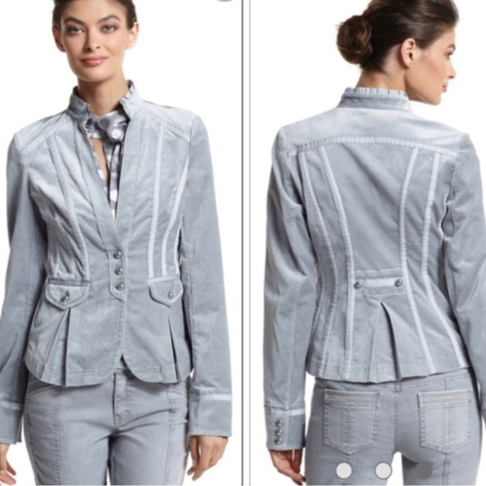 White House Black Market  velvet, grey military jacket